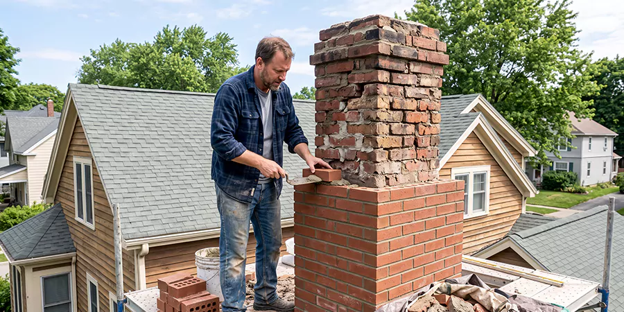 Old and Crumbling Brick Chimney Rebuild Bellflower